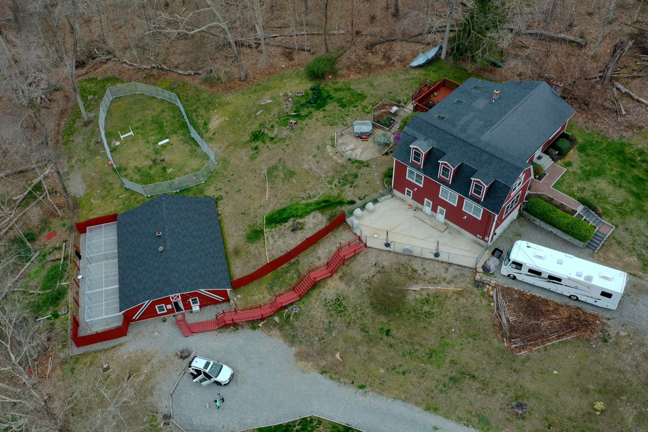 aerial view of entire red dog boarding business facility